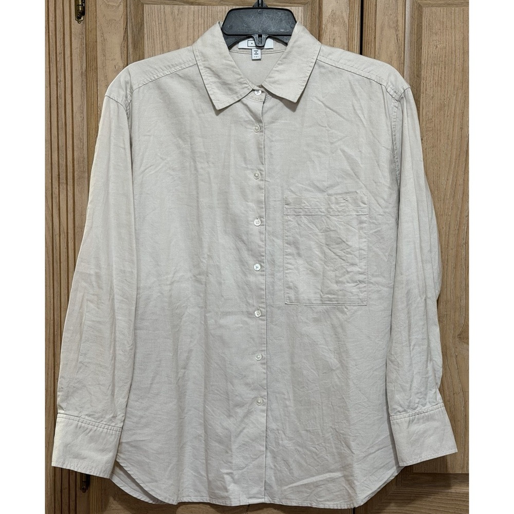 AYR The Deep End Oxford Button Down Shirt Women's Size Small Beige Relaxed Fit